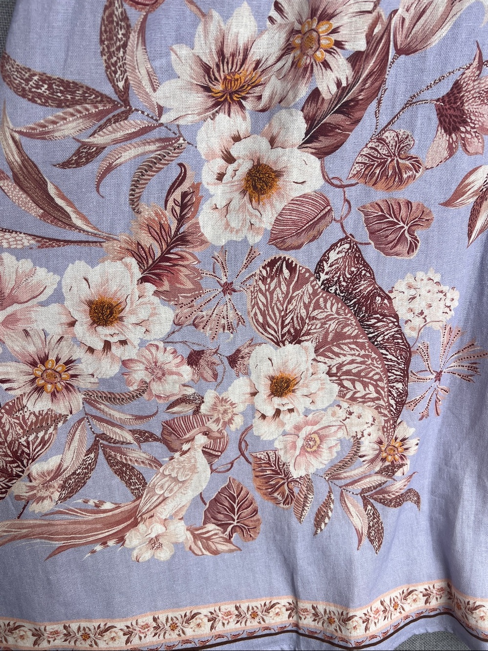 Caroline Constas Linen Floral Birds maxi v neck sundress lavander brown cream S - Picture 3 of 14